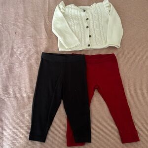 Set, Carter’s, 9month, 1 red pants, 1 black leggings, 1 white cardigan